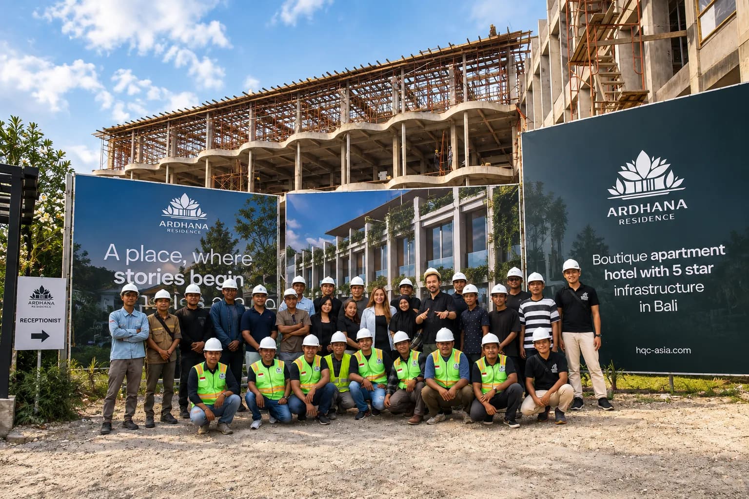 The HQC site crew in front of the Ardhana structure