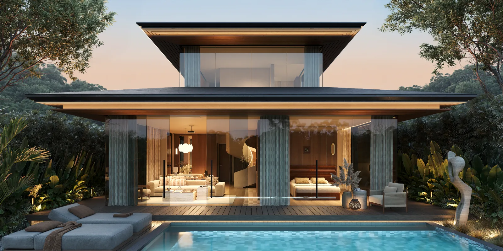 Aravita 4-bedroom villa at night